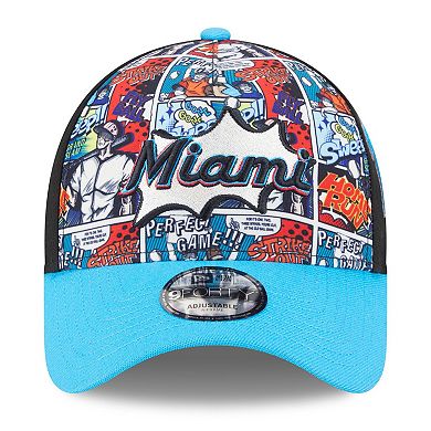 Youth New Era Black/Blue Miami Marlins 2025 MLB Diamond Hero Edition A-Frame 9FORTY Adjustable Hat