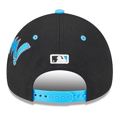 Youth New Era Black/Blue Miami Marlins 2025 MLB Diamond Hero Edition A-Frame 9FORTY Adjustable Hat