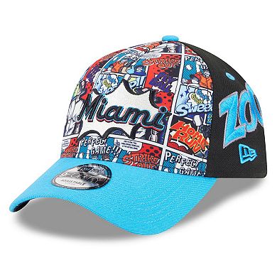 Youth New Era Black/Blue Miami Marlins 2025 MLB Diamond Hero Edition A-Frame 9FORTY Adjustable Hat