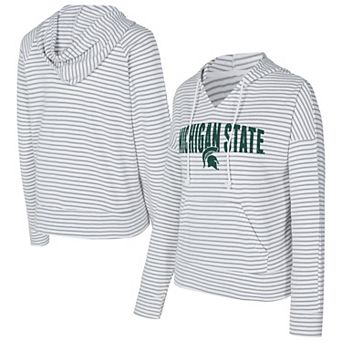 Men's Concepts Sport White/Gray Michigan State Spartans French Terry Striped V-Neck Pullover Hoodie
