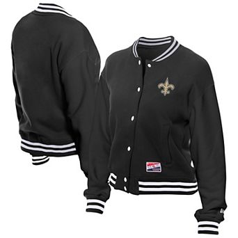 Women's New Era Black New Orleans Saints Throwback Fleece Full-Snap Jacket