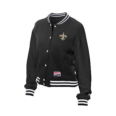 Women's New Era Black New Orleans Saints Throwback Fleece Full-Snap Jacket