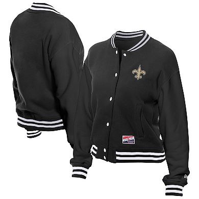 Women's New Era Black New Orleans Saints Throwback Fleece Full-Snap Jacket