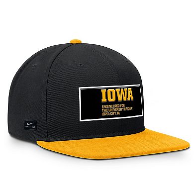Men's Nike Black/Gold Iowa Hawkeyes 2025 On-Field Patch Pro Dri-FIT Snapback Hat
