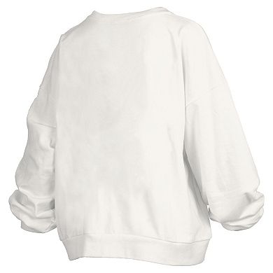 Women's Pressbox White Washington State Cougars Oversized Janice Retro Waist-Length Pullover Sweatshirt