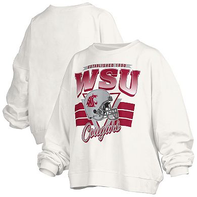Women's Pressbox White Washington State Cougars Oversized Janice Retro Waist-Length Pullover Sweatshirt