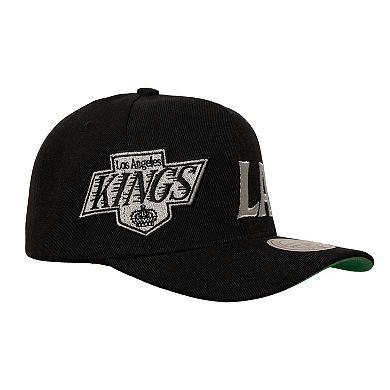 Men's Mitchell & Ness Black Los Angeles Kings Busted Logo Wordmark Wrap-Around Pro Pinch Adjustable Hat