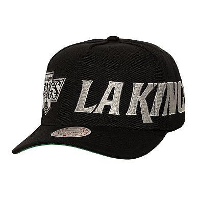 Men's Mitchell & Ness Black Los Angeles Kings Busted Logo Wordmark Wrap-Around Pro Pinch Adjustable Hat