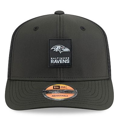 Men's New Era Black Baltimore Ravens 2025 Sideline 9SEVENTY Trucker Adjustable Hat