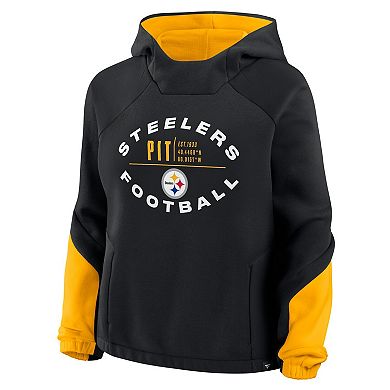 Women's Fanatics Black Pittsburgh Steelers Oversized Redzone Bubble Screen Pullover Hoodie
