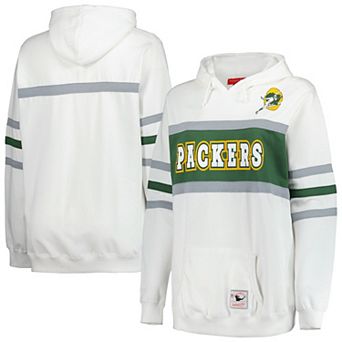 Women's Mitchell & Ness White Green Bay Packers Plus Size Head Coach Throwback Pullover Hoodie