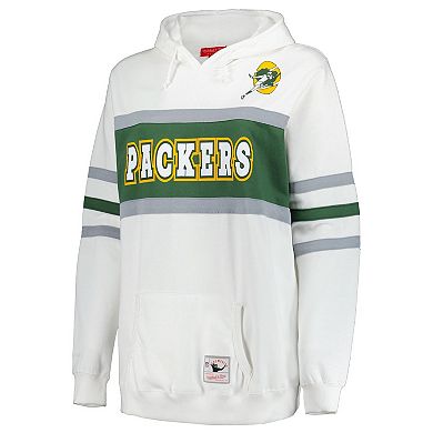 Women's Mitchell & Ness White Green Bay Packers Plus Size Head Coach Throwback Pullover Hoodie