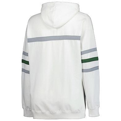 Women's Mitchell & Ness White Green Bay Packers Plus Size Head Coach Throwback Pullover Hoodie