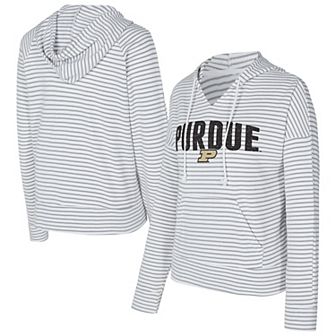 Men's Concepts Sport White/Gray Purdue Boilermakers French Terry Striped V-Neck Pullover Hoodie