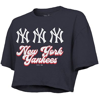 Women's Majestic Threads Navy New York Yankees Boxy Crop T-Shirt