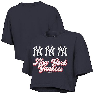 Women's Majestic Threads Navy New York Yankees Boxy Crop T-Shirt