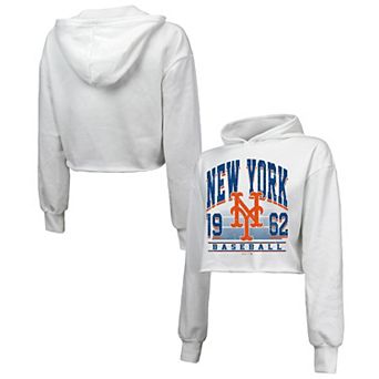 Women's Majestic Threads White New York Mets Cropped Have A Field Day Tri-Blend Hoodie