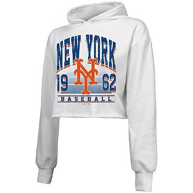 Women's Majestic Threads White New York Mets Cropped Have A Field Day Tri-Blend Hoodie