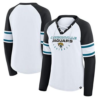 Women's Fanatics White/Black Jacksonville Jaguars Redzone Blitz Package Raglan Lace-Up V-Neck Long Sleeve T-Shirt