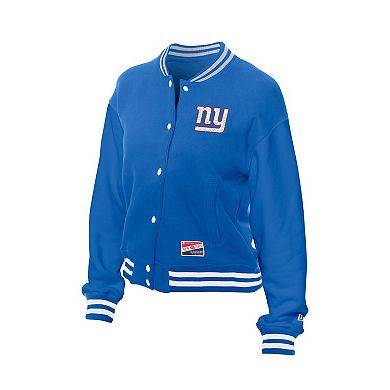 Women's New Era Royal New York Giants Throwback Fleece Full-Snap Jacket