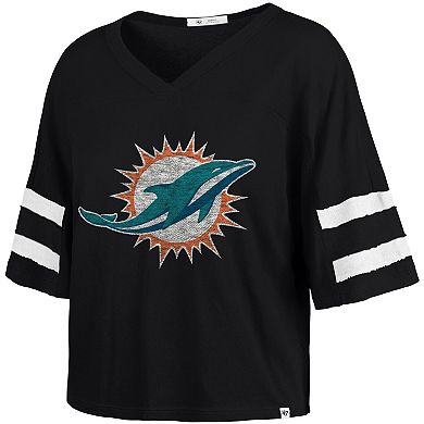 Women's '47 Black Miami Dolphins Premier Scout Cropped V-Neck T-Shirt