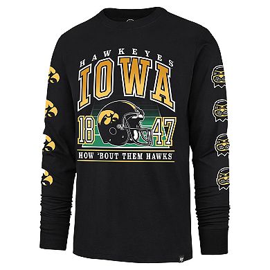 Men's '47 Black Iowa Hawkeyes Go Big Long Sleeve T-Shirt