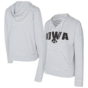 Men's Concepts Sport White/Gray Iowa Hawkeyes French Terry Striped V-Neck Pullover Hoodie