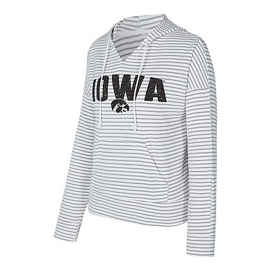 Men's Concepts Sport White/Gray Iowa Hawkeyes French Terry Striped V-Neck Pullover Hoodie