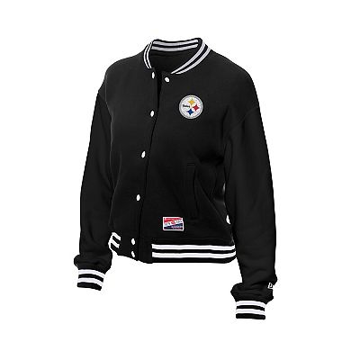 Women's New Era Black Pittsburgh Steelers Throwback Fleece Full-Snap Jacket