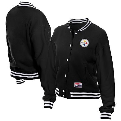 Women's New Era Black Pittsburgh Steelers Throwback Fleece Full-Snap Jacket