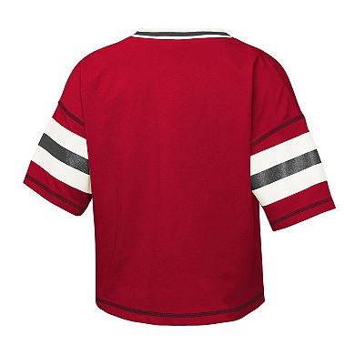 Girls Youth Red Wisconsin Badgers Grid Iron V-Neck T-Shirt