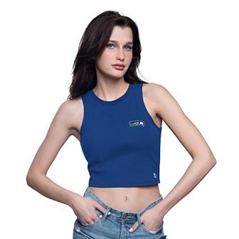 Women's Starter Navy Seattle Seahawks Show Up Cropped Tank Top