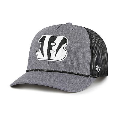 Men's '47 Heather Charcoal Cincinnati Bengals Carbon Rope Trucker Adjustable Hat