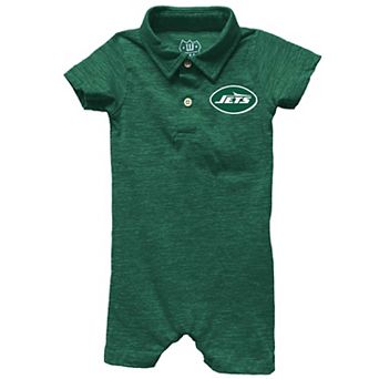 Infant Wes & Willy Green New York Jets Short Leg Cloudy Yarn Polo Bodysuit