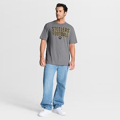 Men's Fanatics Heather Gray Pittsburgh Steelers First Down Tribute Tri-Blend T-Shirt