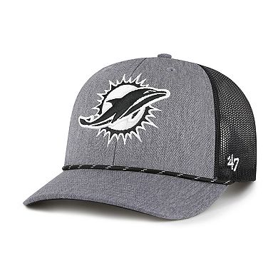 Men's '47 Heather Charcoal Miami Dolphins Carbon Rope Trucker Adjustable Hat