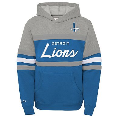 Youth Mitchell & Ness Blue Detroit Lions Throwback Head Coach Pullover Hoodie