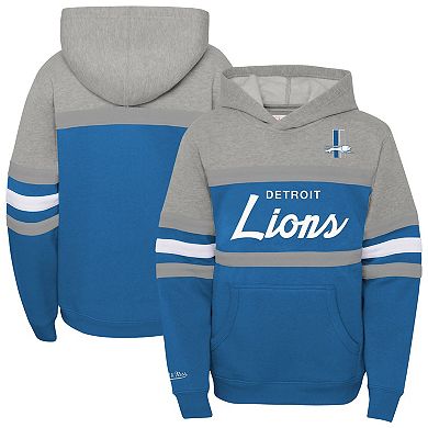 Youth Mitchell & Ness Blue Detroit Lions Throwback Head Coach Pullover Hoodie