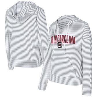 Men's Concepts Sport White/Gray South Carolina Gamecocks French Terry Striped V-Neck Pullover Hoodie