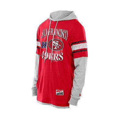 Men's New Era Scarlet San Francisco 49ers Twofer Layered Long Sleeve Hoodie T-Shirt