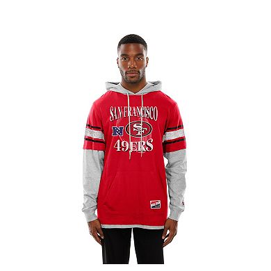 Men's New Era Scarlet San Francisco 49ers Twofer Layered Long Sleeve Hoodie T-Shirt