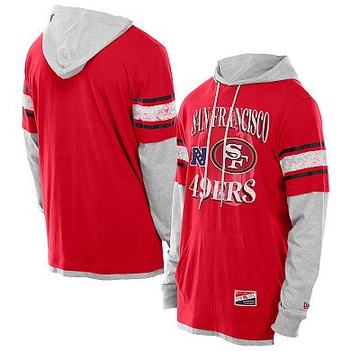 Men's New Era Scarlet San Francisco 49ers Twofer Layered Long Sleeve Hoodie T-Shirt