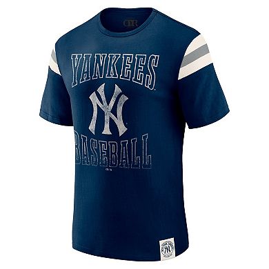 Men's Darius Rucker Collection by Fanatics Navy New York Yankees Distressed Sleeve Stripe T-Shirt