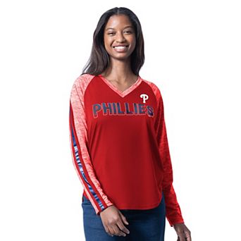 Women's G-III 4Her by Carl Banks Red Philadelphia Phillies Top Dog Raglan Long Sleeve V-Neck T-Shirt