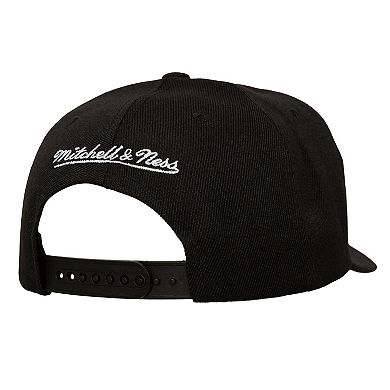 Men's Mitchell & Ness Black San Jose Sharks Busted Logo Wordmark Wrap-Around Pro Pinch Adjustable Hat