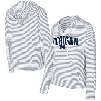 Men's Concepts Sport White/Gray Michigan Wolverines French Terry Striped V-Neck Pullover Hoodie