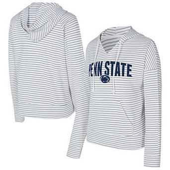 Men's Concepts Sport White/Gray Penn State Nittany Lions French Terry Striped V-Neck Pullover Hoodie