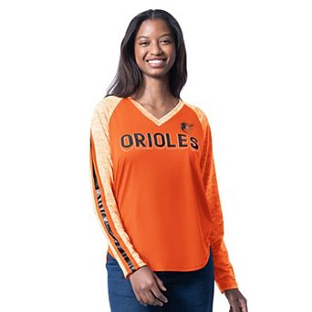 Women's G-III 4Her by Carl Banks Orange Baltimore Orioles Top Dog Raglan Long Sleeve V-Neck T-Shirt