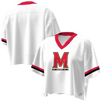 Women's Under Armour White Maryland Terrapins Fashion Jersey Boxy Cropped V-Neck T-Shirt