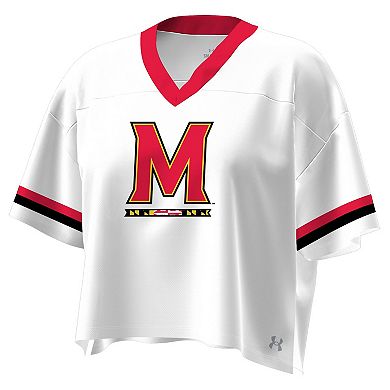 Women's Under Armour White Maryland Terrapins Fashion Jersey Boxy Cropped V-Neck T-Shirt